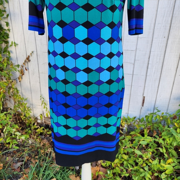 Eliza J Vintage Blue Black Geometric Mod Dress Size 4 - Picture 3 of 6